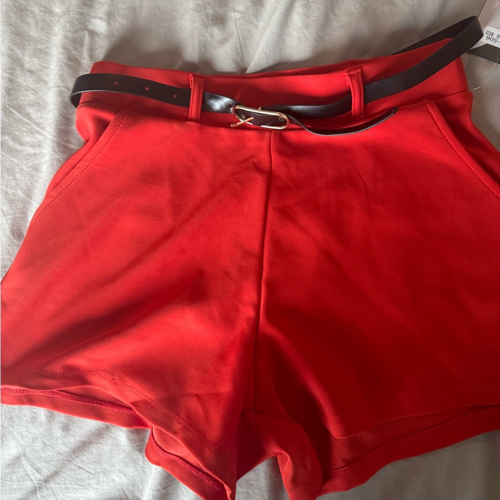 Red Women's Shorts with Belt